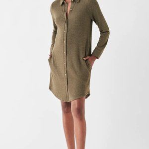 Faherty Legend Sweater/Shirt Dress, Olive Melange Twill, Large